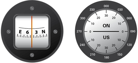 Figure 4 Aircraft compass (left), compass rose in plan view (right)