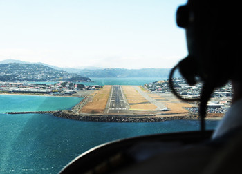 View from cockpit approaching Wellington airport